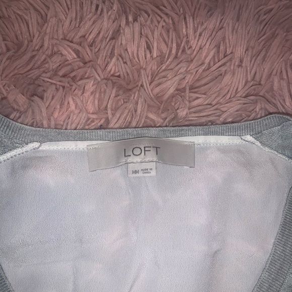 Loft Striped Grey Cream Sheer Top Blouse - Picture 2 of 3